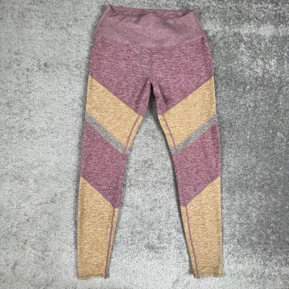 Alo Yoga High-Waist Coast Leggings Pink Tan Space Dye Colorblock Chevron Small